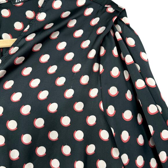Zara Black Polka Dot Long Sleeves V Neck Wrap Shorts Romper Womens USA L - Picture 9 of 9